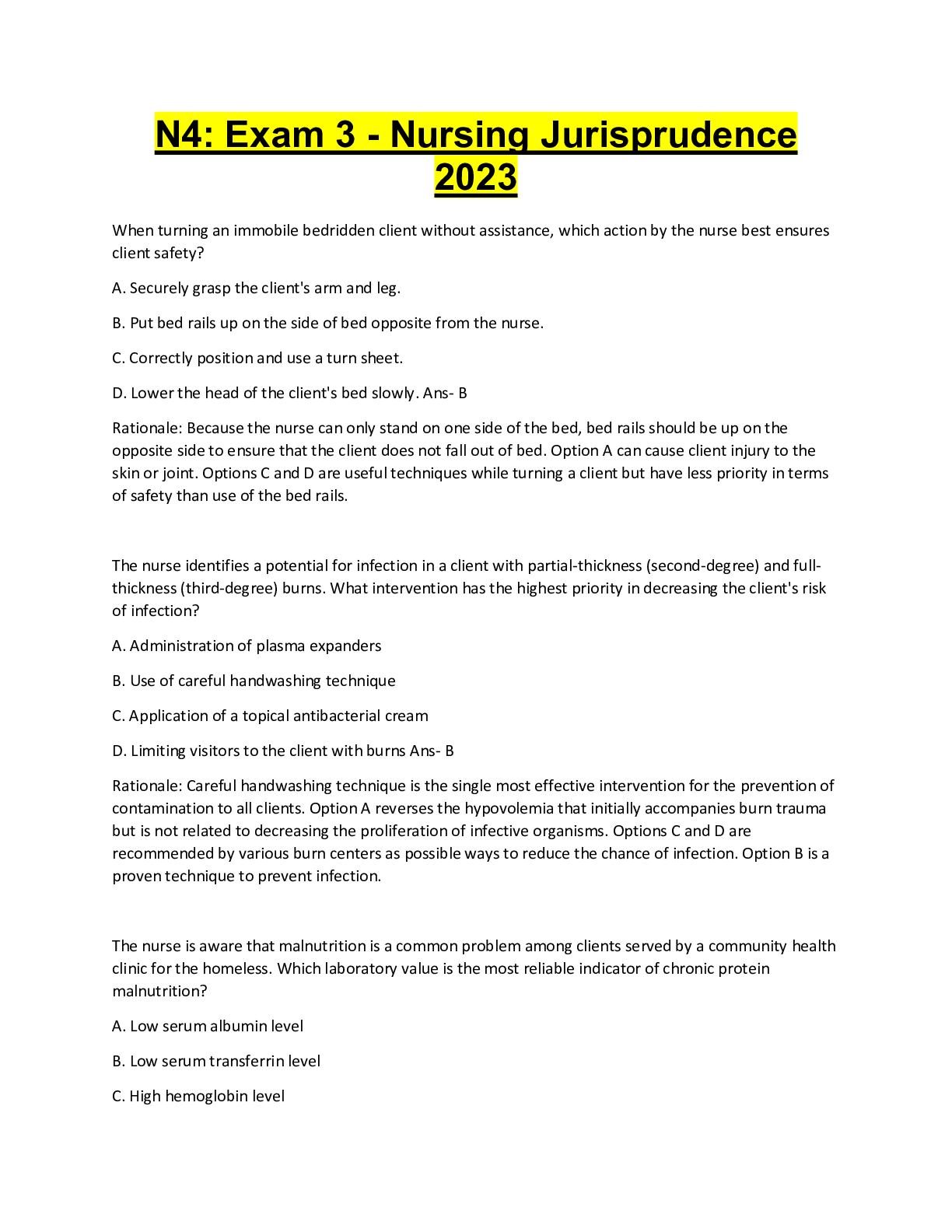 Preview image for N4: Exam 3 - Nursing Jurisprudence 2023